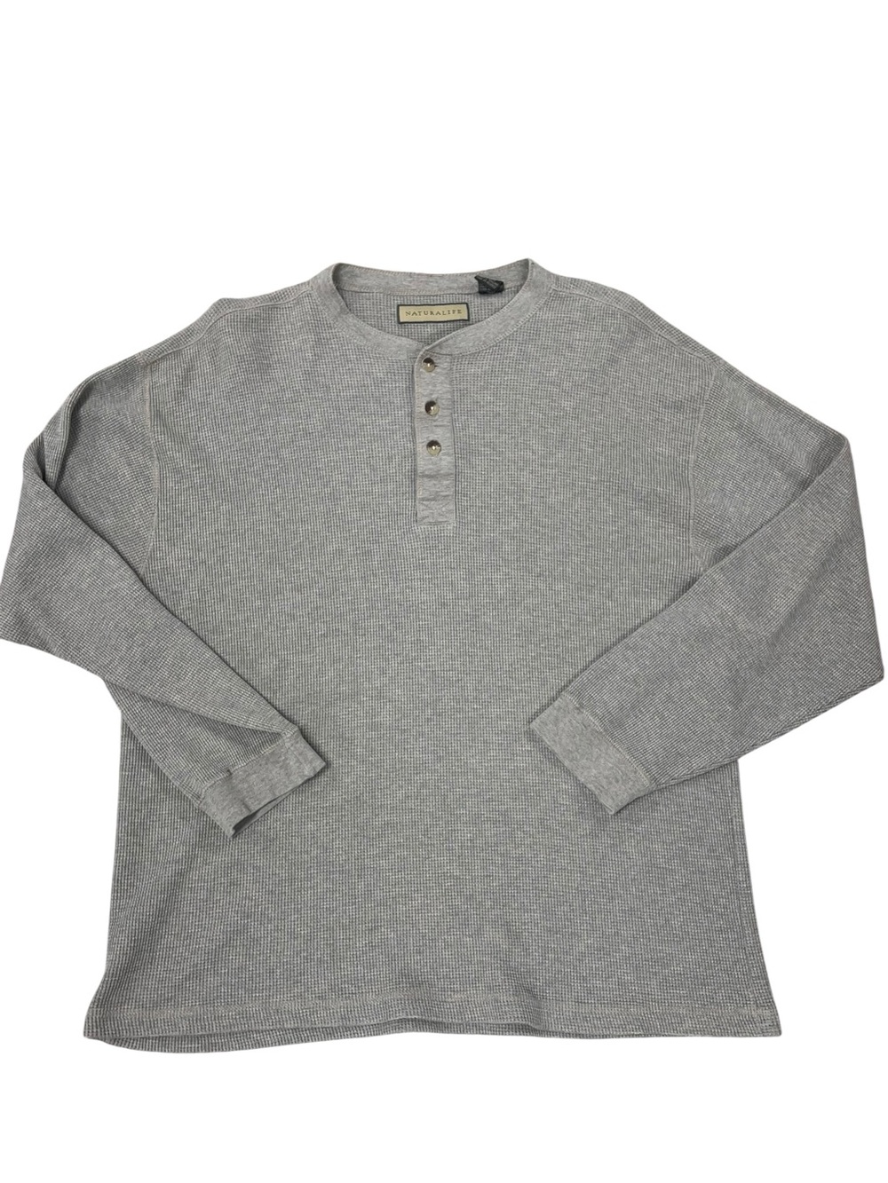 Light Gray Waffle Knit Henley Long Sleeve Shirt